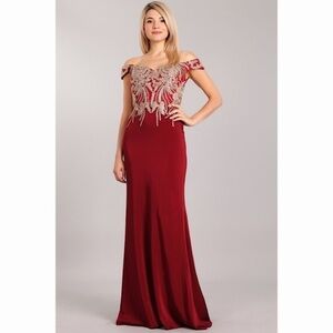 Burgundy Off The Shoulder Evening Gown 1903